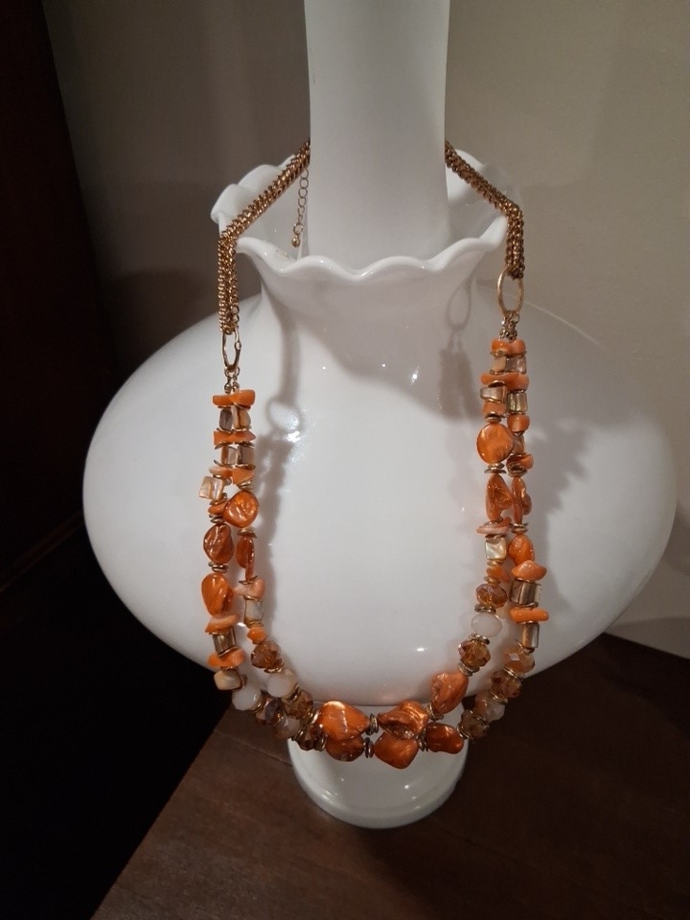 Gold-Tone Necklace with Orange Beads